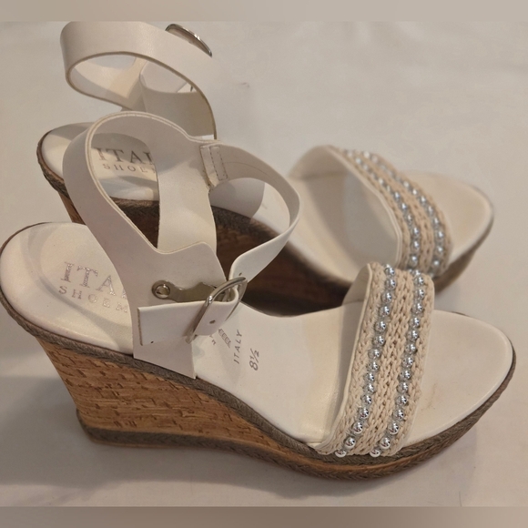 Italian Shoemakers Silver & White Sequin Leather Slingback Slide Wedge 8.5 - Picture 2 of 5